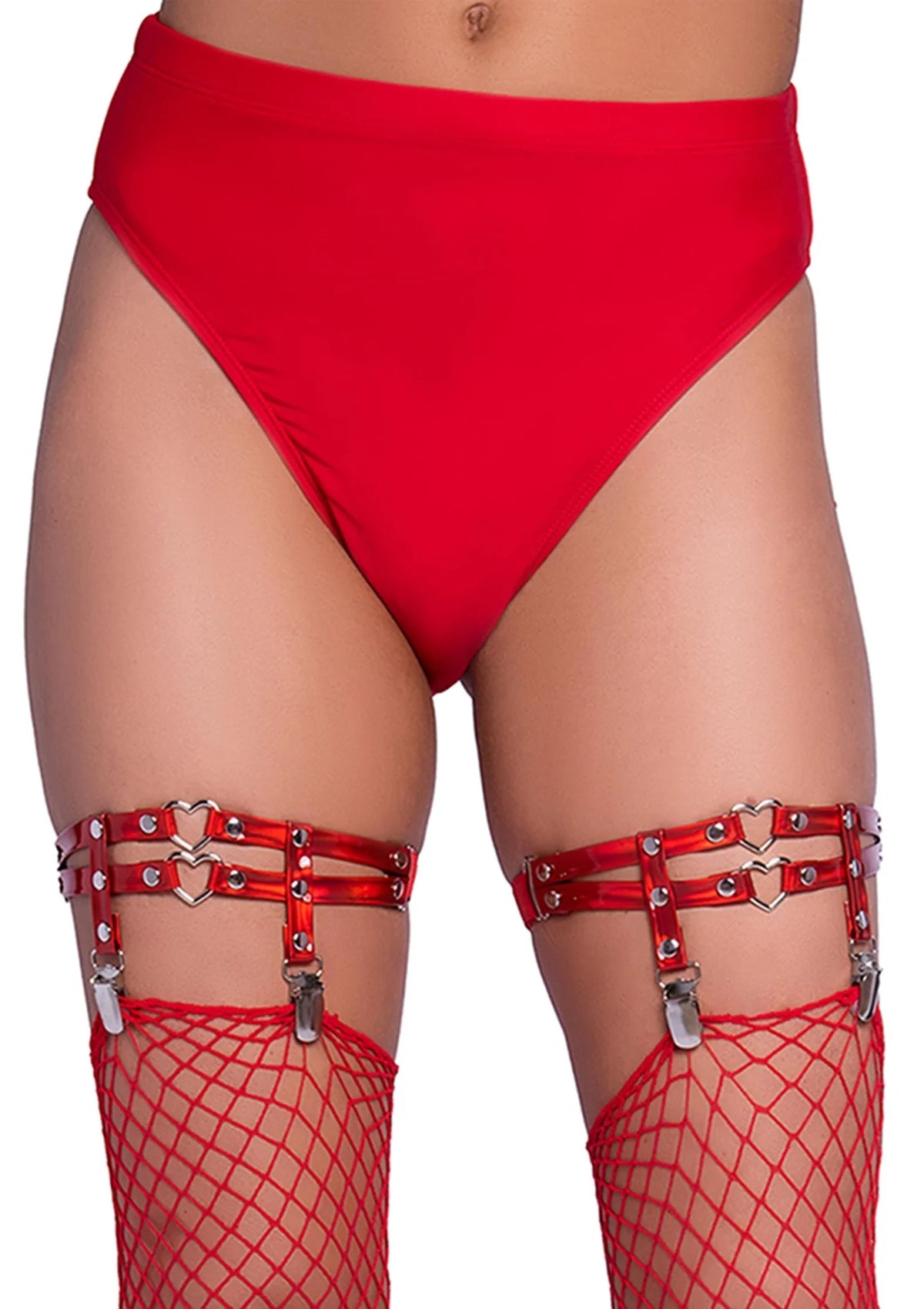 LEG AVENUE - Shiny røde hjerte garter til strømper