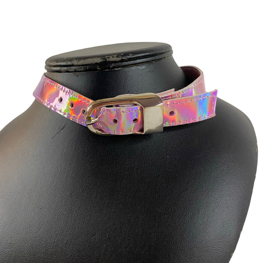 KINK KBH // HANDCRAFTED - PINK HOLO HJERTE HANGING GEM HALSBÅND