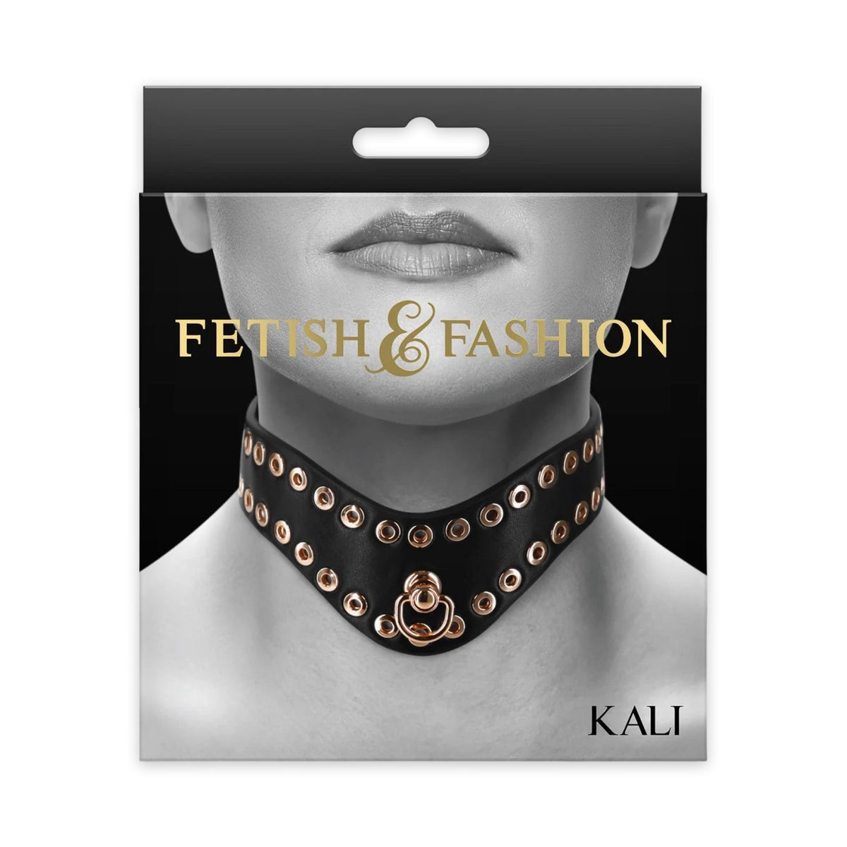 Fetish & Fashion - Kali BDSM-halsbånd med guldnitter & D-ring