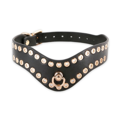 Fetish & Fashion - Kali BDSM-halsbånd med guldnitter & D-ring