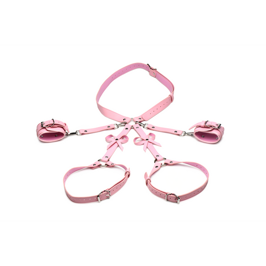 Strict - Bondage Harness med sløjfer, lyserød (vegansk læder)